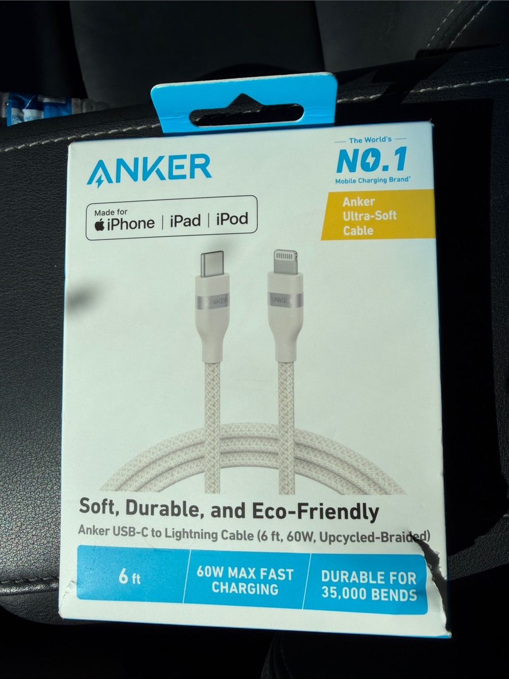 Anker White Ultra-Soft USB-C to Lightning Braided Cable